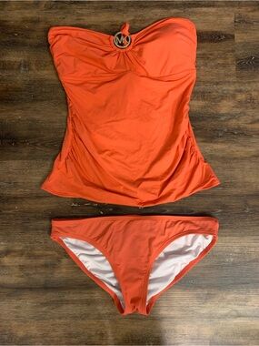 Michael Kors Bright Orange Strapless Tankini with Logo Ring